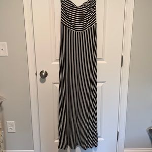 Black and white striped strapless maxi dress medium